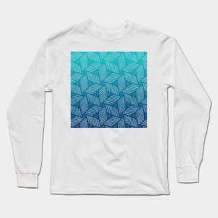 Japanese style wood carving pattern in blue Long Sleeve T-Shirt